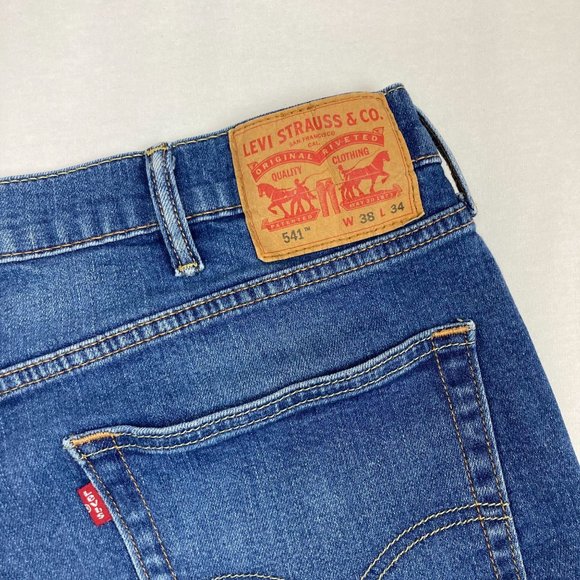 Levi 541 Mens 38x34 Jeans Medium Wash Blue Denim Pants - Picture 3 of 7